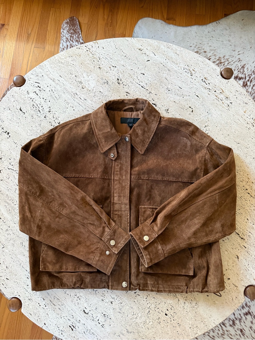 Zara Whiskey Leather Suede Funnel Neck Bomber Jacket Small NWOT